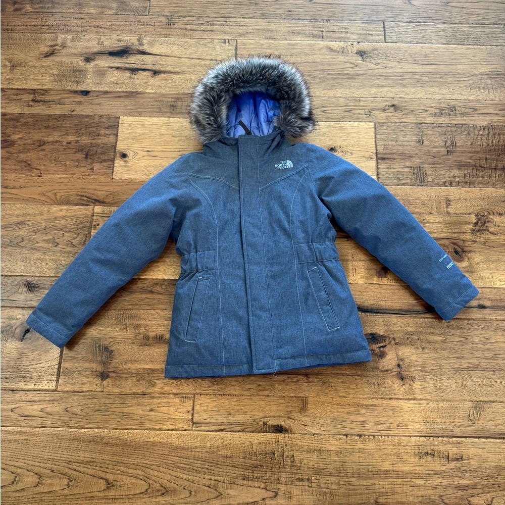 The North Face Kids Gray DryVent 550 Jacket with Faux Fur Hood